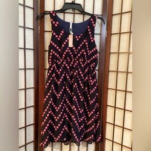 Wild Fable Dark Navy and Pink Geometric Chevron Dress
